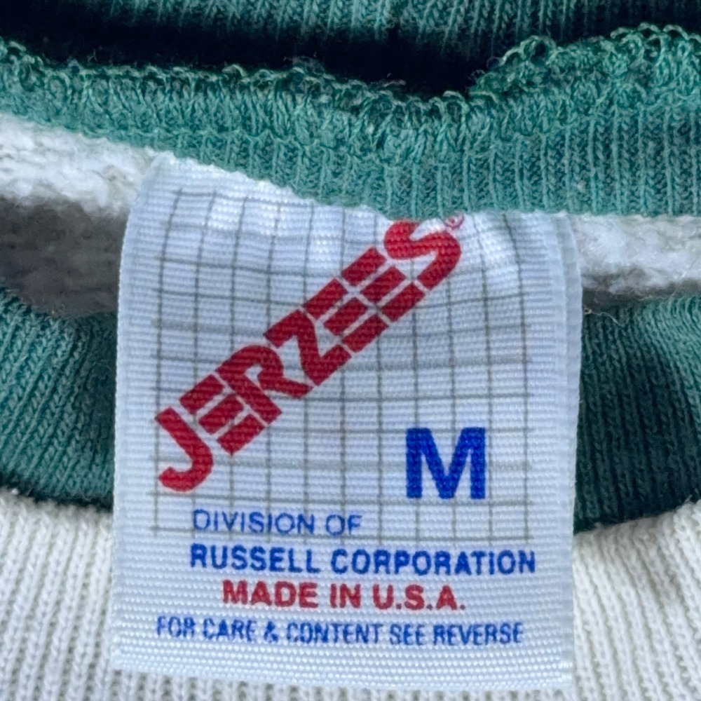 Vintage Jerzees Heart Applique Sweatshirt Cream Green Distressed 90s USA Medium - Picture 7 of 10